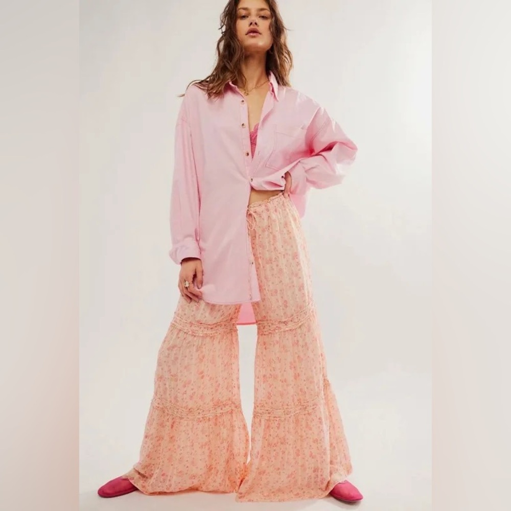 Free People Emmaline Tiered Floral Pull-On Pants Pant Peach
